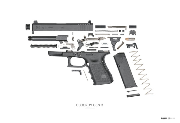 AV12G x Black Box Poster Glock 19 Gen 3 Exploded 13"x19"